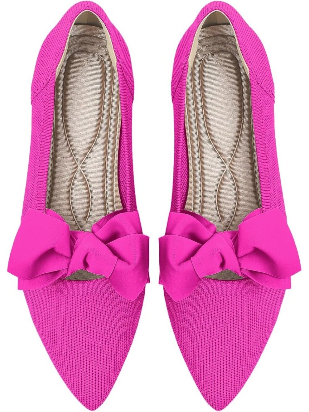 Women's Dark Pink Mary Jane Shoes Pointed Toe Ballet Flats Dressy Comfortable